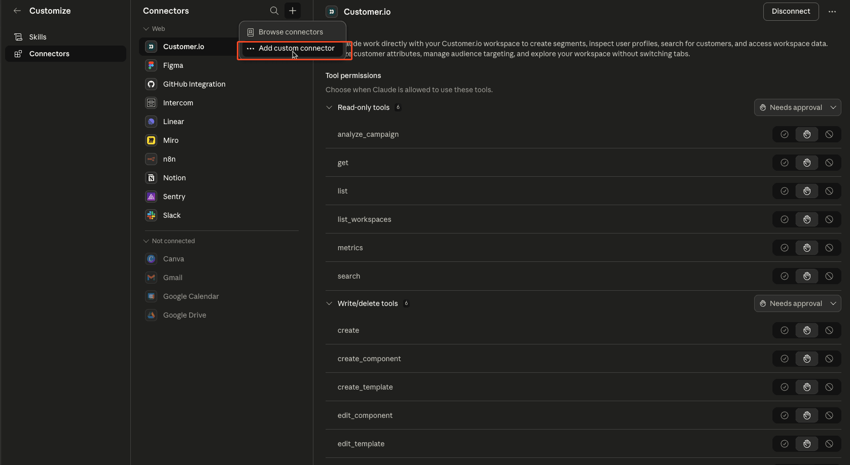 Add custom connector in connectors settings